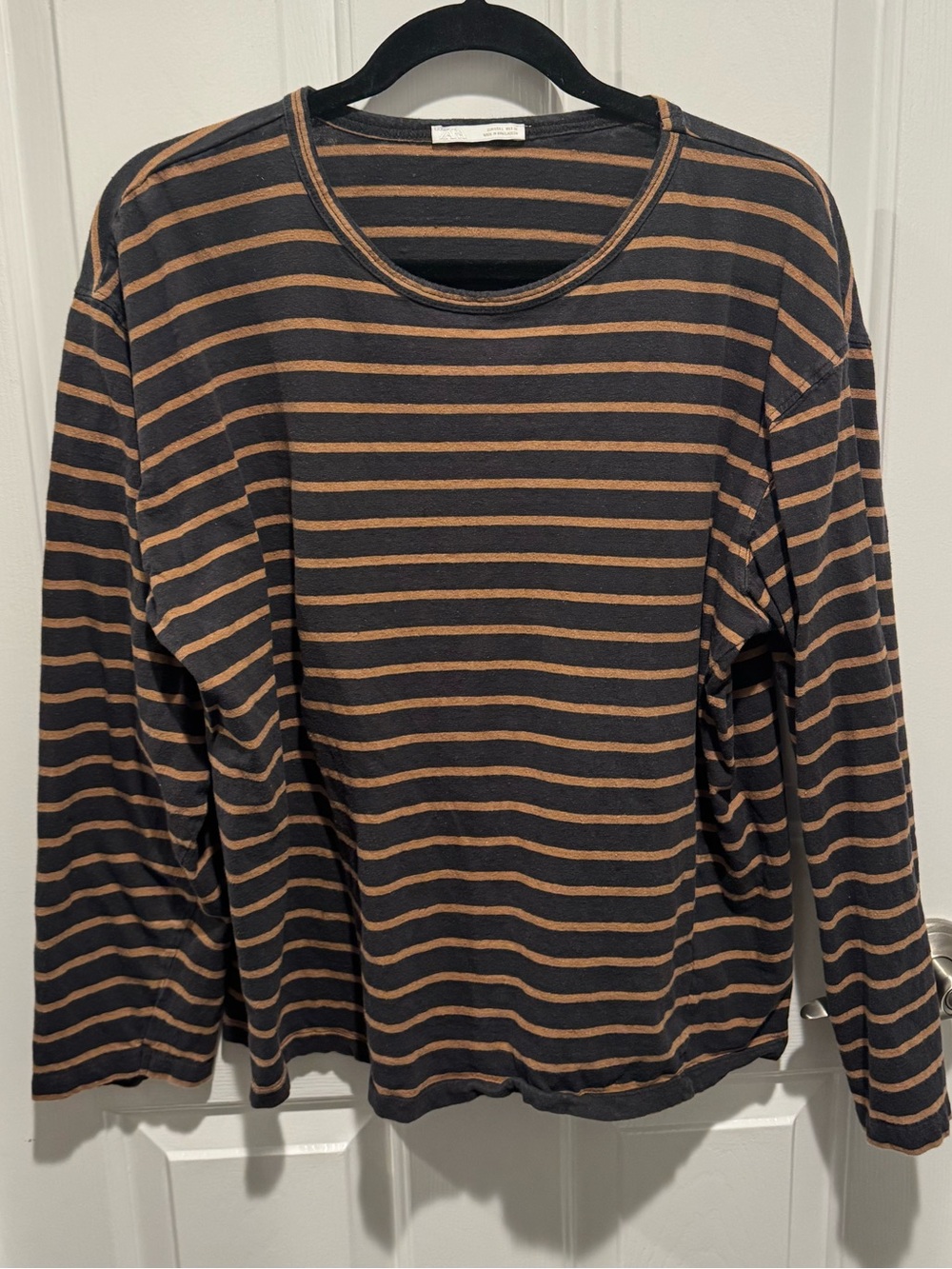 Zara Striped Knit Top - Grey and Camel Size L